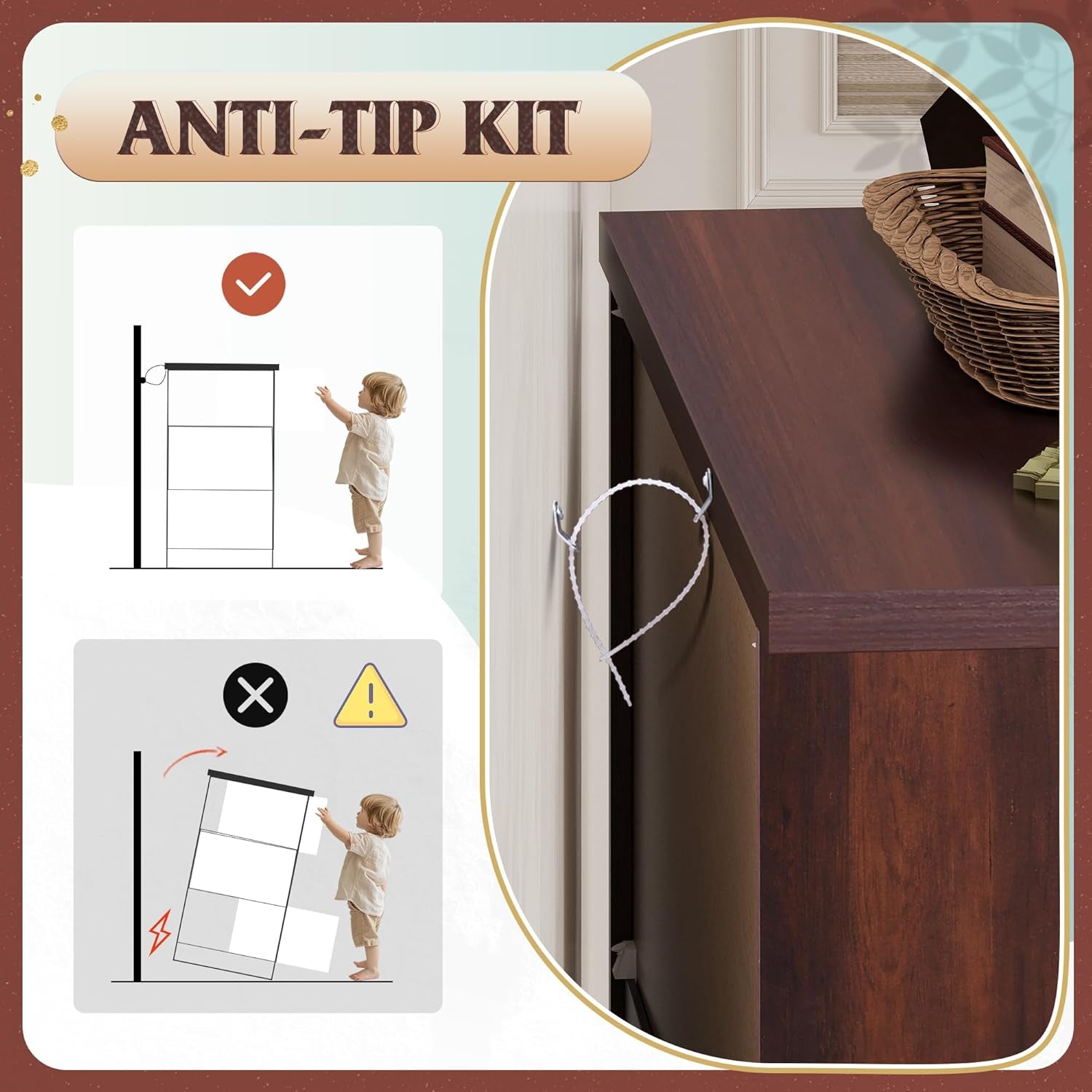 Dresser for Bedroom, 59” Wide Chest of Drawers with 6 Drawer, Wood Long Nightstand with Drawers, Modern Large Storage Tower Unit, Closet Store Organizer for Living Room, Hallway, Brown