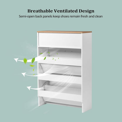 Shoe Cabinet Storage for Entryway Ultra Slim with 2 Flip &1Drop-Down Drawers