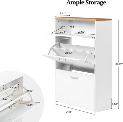 Shoe Cabinet Storage for Entryway Ultra Slim with 2 Flip &1Drop-Down Drawers