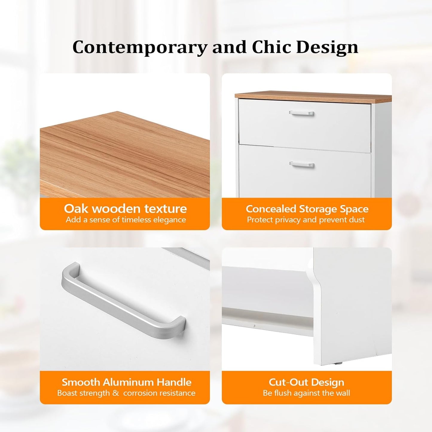 Shoe Cabinet Storage for Entryway Ultra Slim with 2 Flip &1Drop-Down Drawers