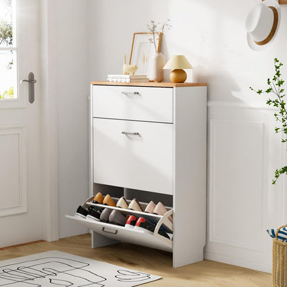 Shoe Cabinet Storage for Entryway Ultra Slim with 2 Flip &1Drop-Down Drawers