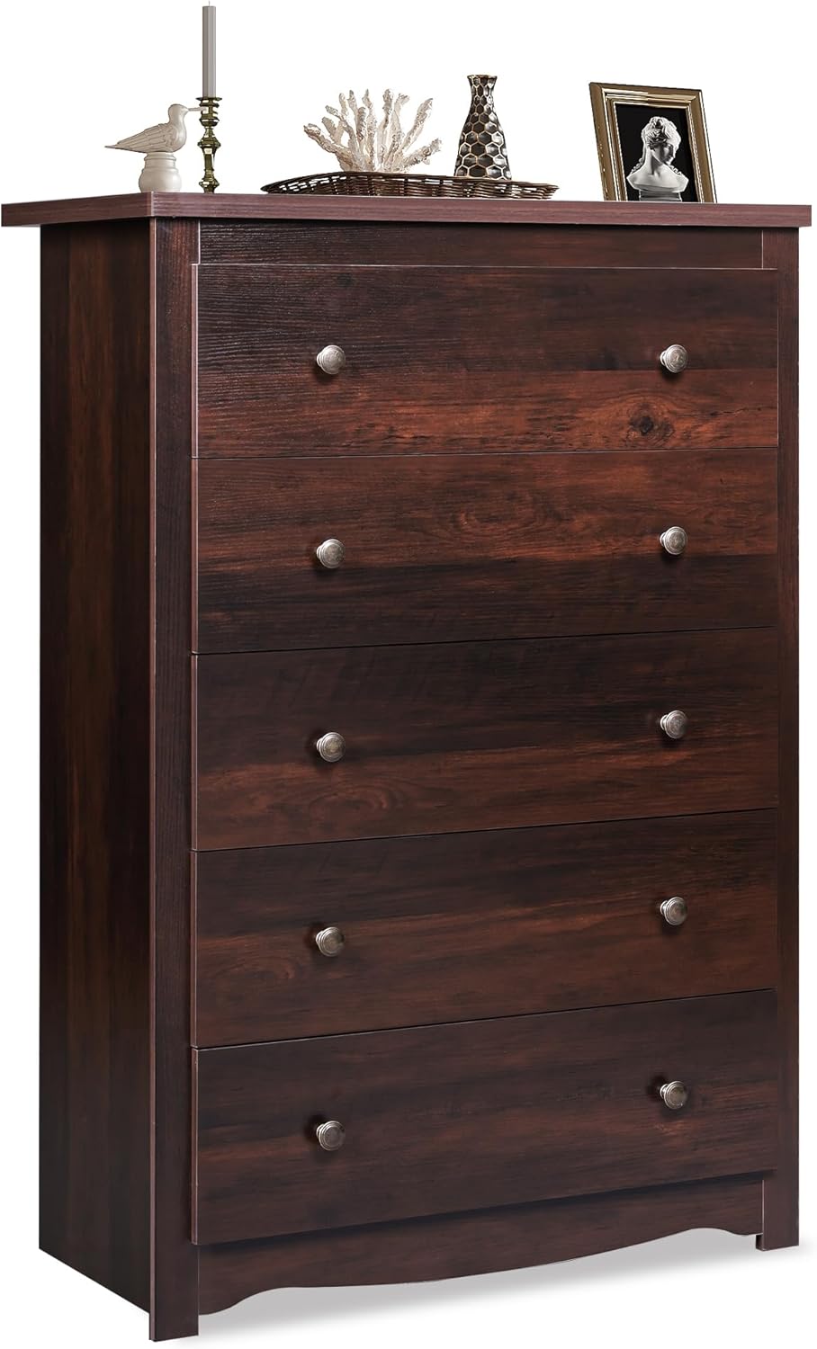Wood Dresser with 5 Drawers, Rustic Brown Wooden Storage Cabinet for Bedroom, Modern Organizer Drawers and Closet Dresser for Hallway, Closet, Measuring 15.75" W*31.50" D*45.35" H