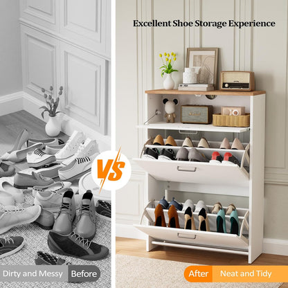 Shoe Cabinet Storage for Entryway Ultra Slim with 2 Flip &1Drop-Down Drawers