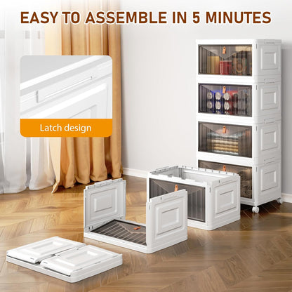 4 Tier Storage Bins with Lids, 23QT Stackable Closet Organizers and Storage with Wheels