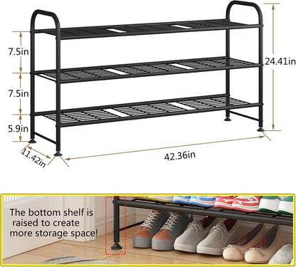 Shoe Rack 3 Tier Long Metal Shoe Organizer for Closet Entryway Black