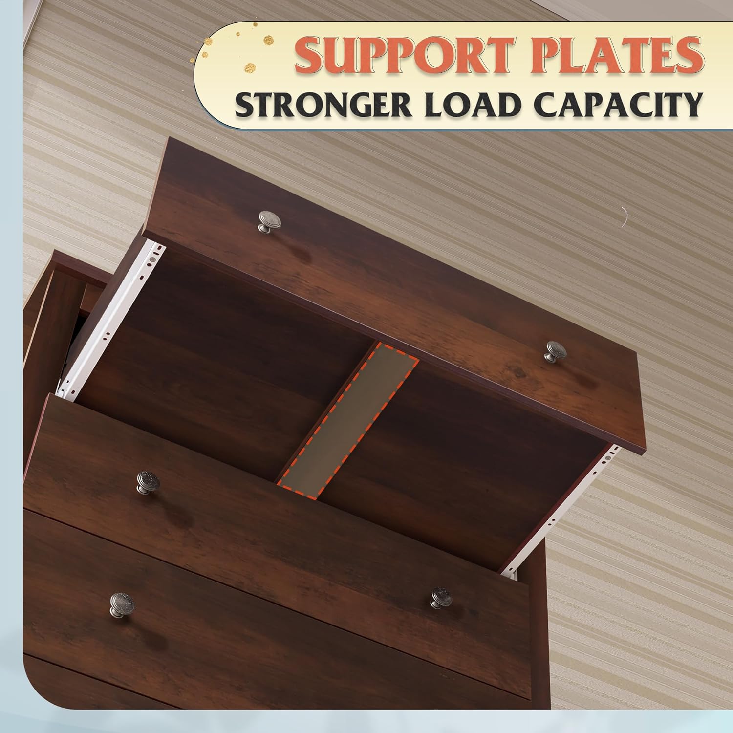 Wood Dresser with 5 Drawers, Rustic Brown Wooden Storage Cabinet for Bedroom, Modern Organizer Drawers and Closet Dresser for Hallway, Closet, Measuring 15.75" W*31.50" D*45.35" H