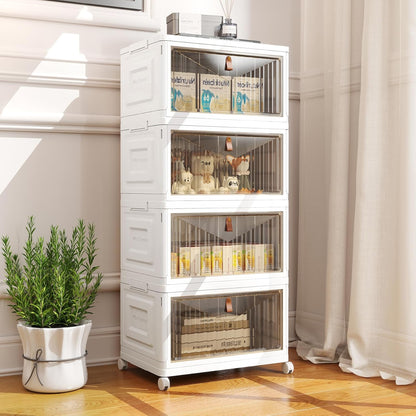 4 Tier Storage Bins with Lids, 23QT Stackable Closet Organizers and Storage with Wheels