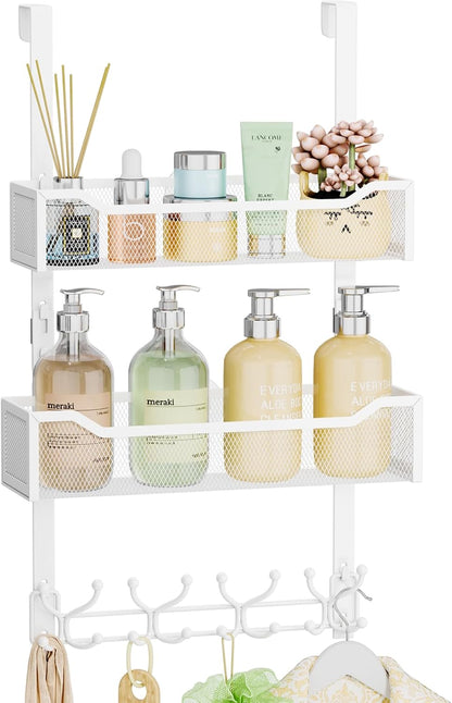 Over the Door Hook with 16 Hooks & 2 Mesh Baskets - Heavy Duty over the Door Org