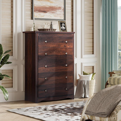 Wood Dresser with 5 Drawers, Rustic Brown Wooden Storage Cabinet for Bedroom, Modern Organizer Drawers and Closet Dresser for Hallway, Closet, Measuring 15.75" W*31.50" D*45.35" H