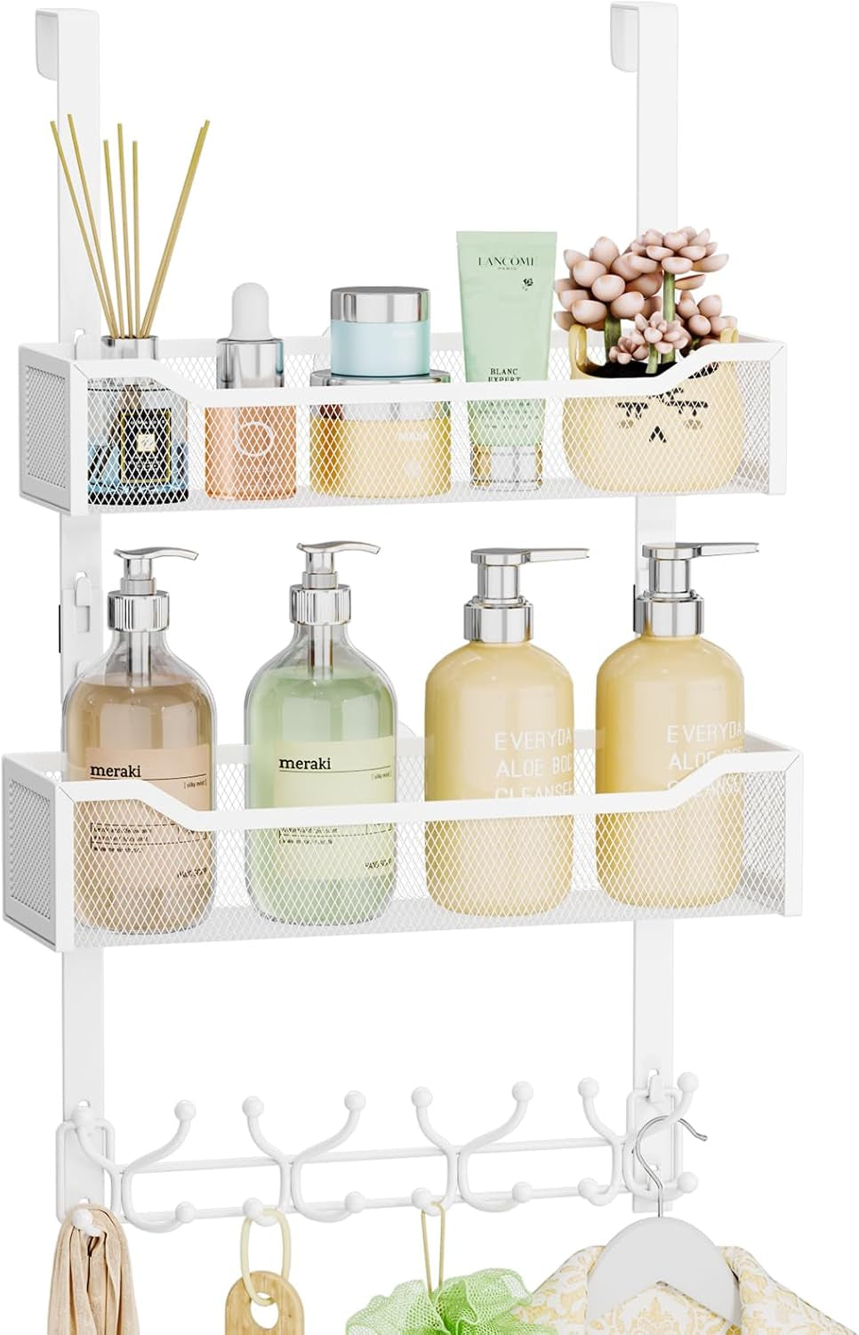 Over the Door Hook with 16 Hooks & 2 Mesh Baskets - Heavy Duty over the Door Org